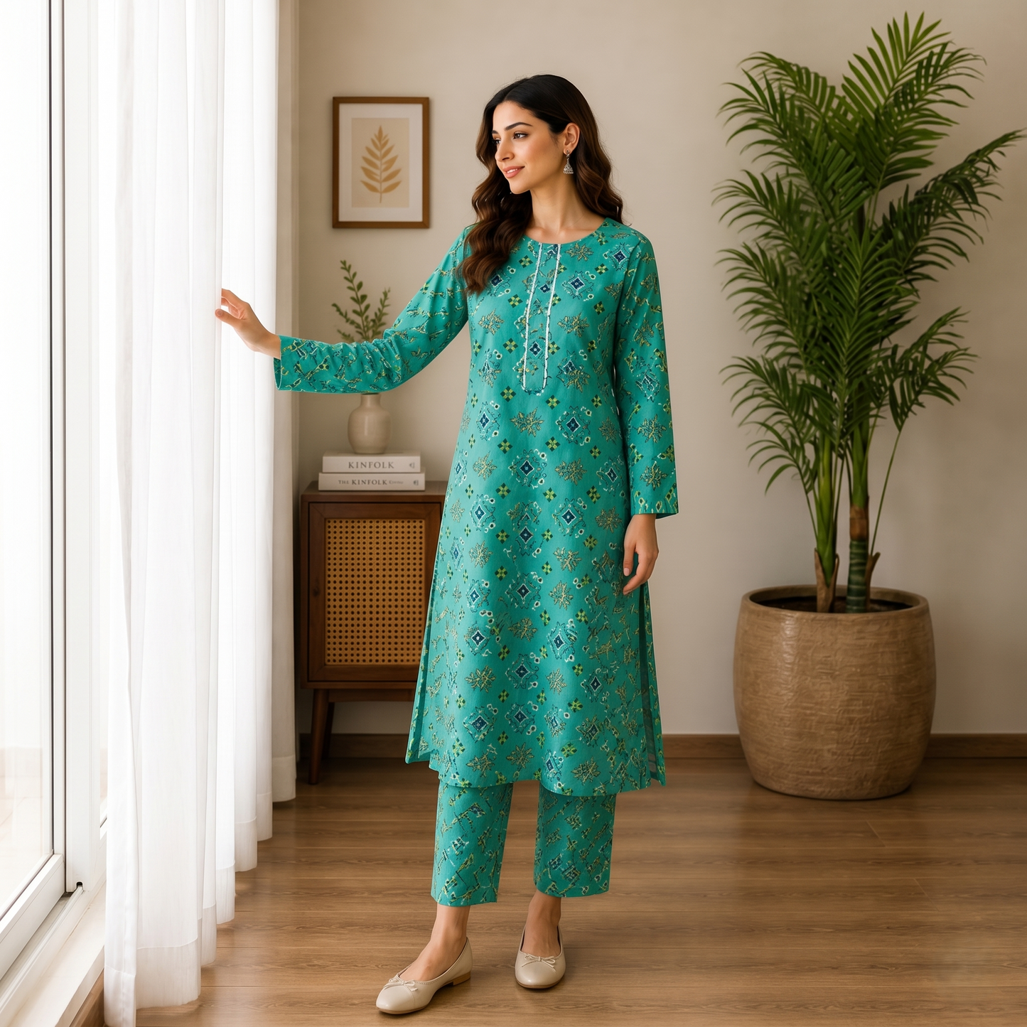 Teal Green Printed Cotton 2-Piece Suit– Elegant Ethnic Lawn Set | Casual & Summer Wear