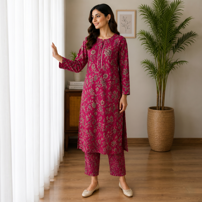 Ruby Red Printed Cotton 2-Piece Suit for Women – Elegant Ethnic Lawn Set | Festive & Casual Wear