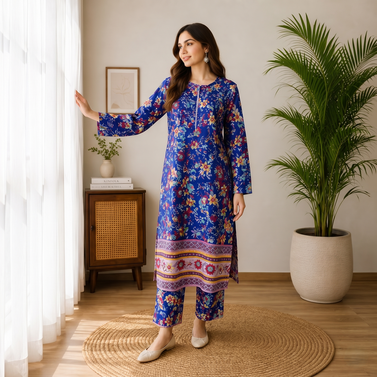 Royal Blue Floral Cotton 2-Piece Suit for Women – Elegant Printed Lawn Set | Casual & Summer Wear