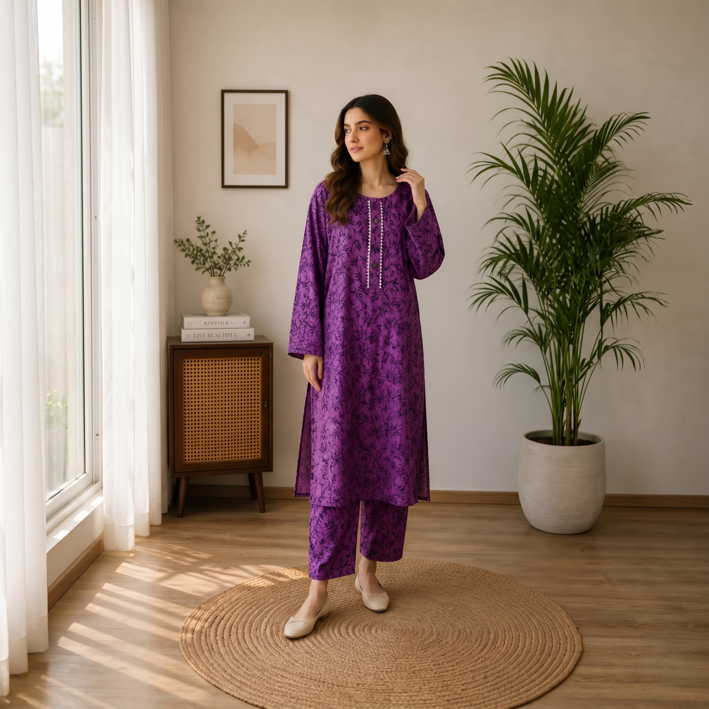 Elegant Purple Abstract Print 2-Piece Co-ord Set for Women Elegant Purple Abstract  - Standard Size